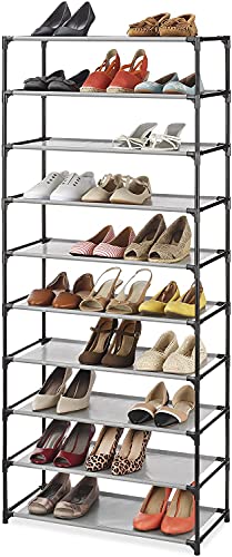 Whitmor Spacemaker 10 Tier Shoe Rack Tower, Tall Metal & Fabric Shoe Shelf Organizer for Entryway, Garage, Holds Shoes, Handbags & Accessories, 12"D×24.5"W×60"H - size: 10-Tier