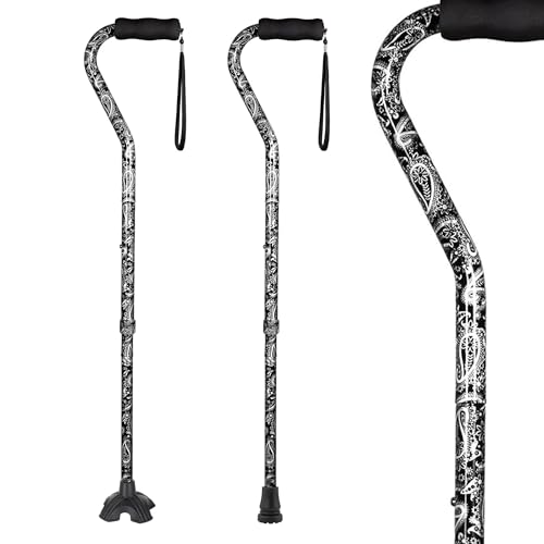 Elegant Walking Cane for Women, Foldable & Adjustable Cane for Seniors with Self-Standing Tip | Lightweight Mobility Aid for Stability & Balance Support - color: Black and white floral printed