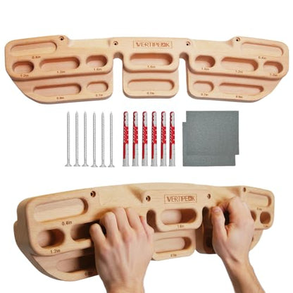 Wooden Climbing Hangboard with 2 Angle Slopes (15° & 45°) & 5 Depths Pockets, Rock Climbing Board for Finger Strength, Hanging Practice, Grip Endurance and Pull-up Training Indoor