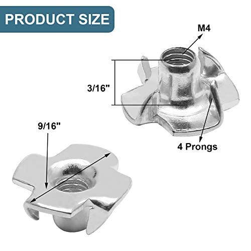 M4 x 7mm T-Nuts, Four Pronged Nut | Pack of 50 - size: M4 x 7mm