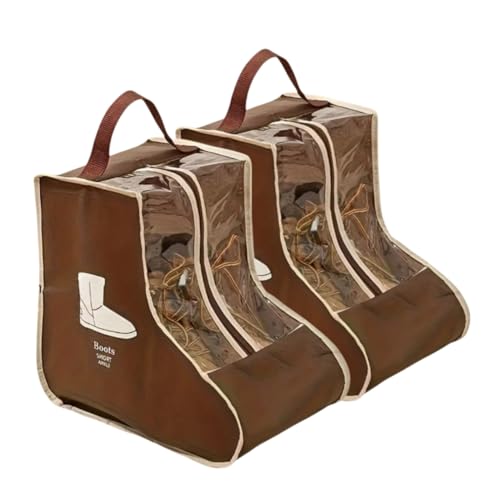Portable 2 Pair Boot Storage Bags(Brown, Short) | Waterproof, Dustproof, Clear Window, Zippered, For Travel & Home - color: Brown, size: Short