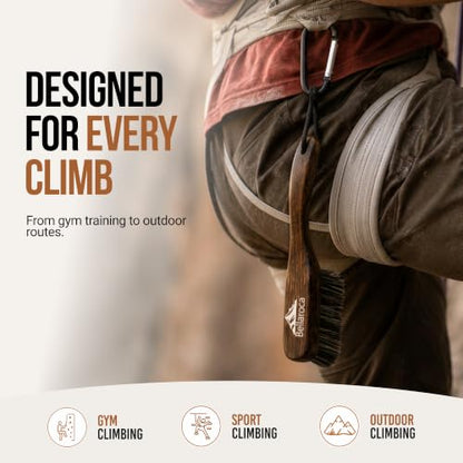 BELLAROCA® Climbing Brush with Rope and Carabiner – Rosewood Handle, Synthetic Bristles, Rock Climbing Brush and Bouldering Brush for Indoor and Outdoor Chalk Removal