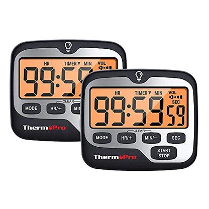 TempPro TM01(2 Pack) Kitchen Timers for Cooking with Count Up Countdown Timer, Digital Timer for Kids with Touch Backlit, Study Timers for Classroom Teacher Supplies (Previously ThermoPro) - size: Digital Timer 2 Pack
