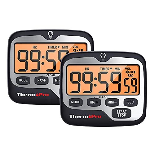 TempPro TM01(2 Pack) Kitchen Timers for Cooking with Count Up Countdown Timer, Digital Timer for Kids with Touch Backlit, Study Timers for Classroom Teacher Supplies (Previously ThermoPro) - size: Digital Timer 2 Pack