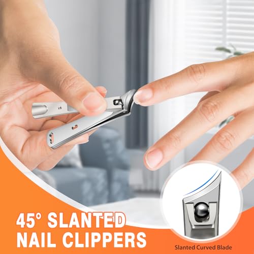 Nail Clippers for Men with Slanted Curved Blade, Large Heavy Duty Fingernail Clipper Stainless Steel Slanted Nail Cutter with Long Handle Gifts for Men Women Adults - style: Silver Ingrown Toenail Clippers