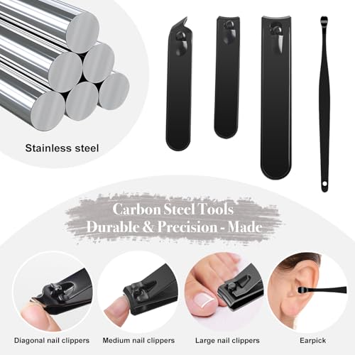 Manicure Set, 5 Piece Nail Care Kit with Carbon Steel Tools (Cuticle Nipper, Small & Large Nail Clippers, Ear Pick, Glass File), Portable Grooming Pouch, Manicure Set Nail Clippers (Gray) - color: Gray