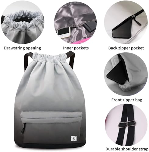 Waterproof Drawstring Bag, Gym Bag Sackpack Sports Beach Backpack for Men Women - color: 10-gradual Grey