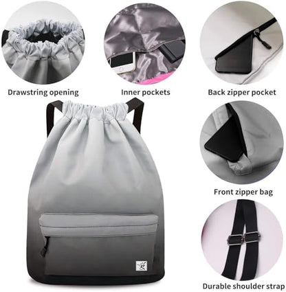 Waterproof Drawstring Bag, Gym Bag Sackpack Sports Beach Backpack for Men Women - color: 10-gradual Grey