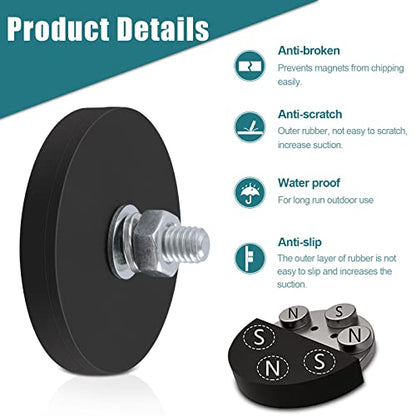 8 Pcs Rubber Coated Magnets, Bolt on Magnets with M4 Male Threaded Studs and Nuts, 22 MM Strong Flag Neodymium Magnet Mount Base with Rubber Coating Non-Slip - size: 0.86x0.24in M4 Male-8pack