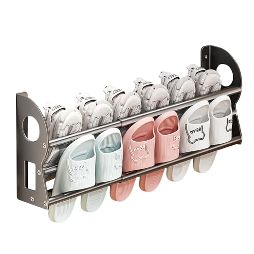 Expandable Wall Mounted Shoe Rack, Hanging Shoe Organizer Shelf (Grey) | Metal Shoe Storage Organizer Holder Shelf With Sticky Mounts for RV, Mudroom, Entryway - color: Grey