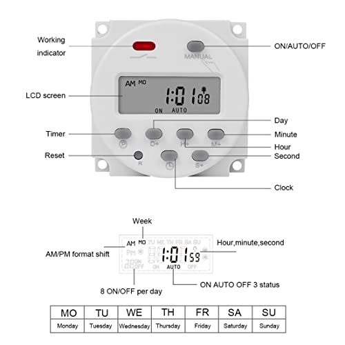 CN101S 1 Second Interval 110V Digital LCD Timer Switch 7 Days Weekly Practical Programmable Time Relay Programmer