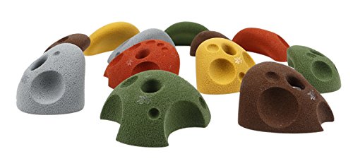 Atomik Rock Climbing Holds Set of 12 Large Bolt-On Divot Jugs in Assorted Earth Tones Ideal for Steep Walls