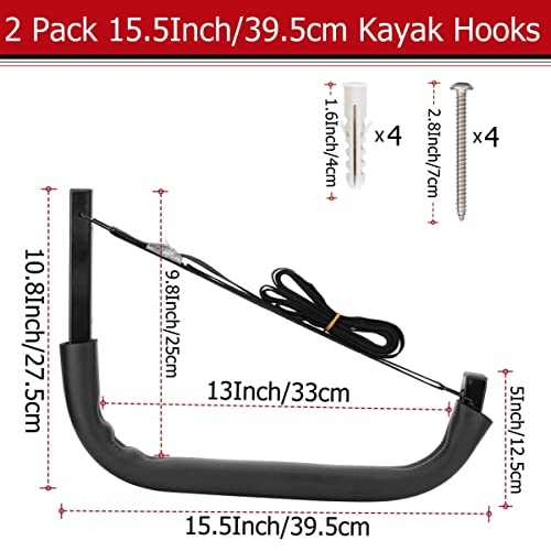 Kayak Storage Racks, Canoes Garage Storage Hooks, Wall Mount Surfboard Hangers and Stand-Up Paddle Board Holder - size: 15.5In-2 Pack