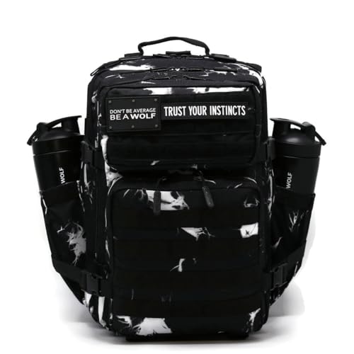 WOLFpak 35L Athletic Gym Backpack - Durable 1000D Waterproof Oxford Material with MOLLE Webbing, Laptop Pocket - color: Black Lightning