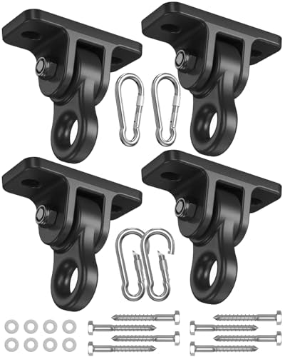 Heavy Duty Swing Hangers, Indoor-Outdoor Hooks, 4-Pack | Corrosion Resistant, 5000+ lb Capacity, For Porch Swings, Yoga, Playgrounds, Trapeze, Hammocks, Punching Bags - color: 4 Pack Black