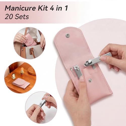 20-Piece Complete Nail Care Kit, Professional Manicure Set with Stainless Steel Tools for Home Use, Travel & Gifts | Portable Nail Clipper Kit in Pink Case (Pink) - color: Pink