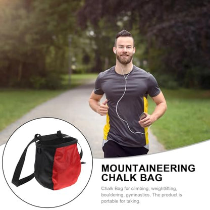 Climbing Chalk Bag Waist Pouch Adjustable Outdoor Bouldering Chalk Storage Bag for Gymnastics and Weightlifting with Drawstring Closure, Red-Black