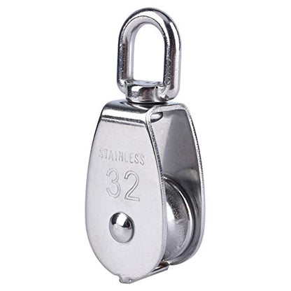 32mm Stainless Steel Single Wheel Pulley Block Lifting Rope M32 and Strong Anti for Hanging Weight Things to Lighten Load with and Skating Lift
