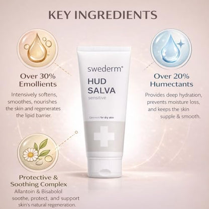 swederm Hudsalva Sensitive Hand Cream 1.69 Oz - Soothing and Moisturizing Hands and Foot Cream - Healing Ointment with Glycerine - Nourishes & Repair Dry Skin and Callus - Fast Absorbing - size: 1.69 Fl Oz (Pack of 1)