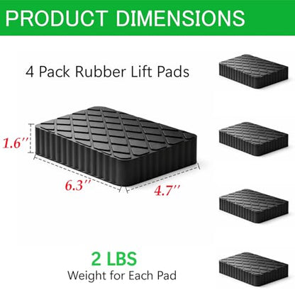 Anti-Skid Solid Rubber Auto Lift Pads – 4 Pack Heavy Duty Lift Blocks for Floor Jacks, Jack Stands & Car Lifts, 3000 Lbs Loading Capacity, 6.3" x 4.7" x 1.6" Size for Frame Protection - size: 6.3" x 4.7" x1.6"