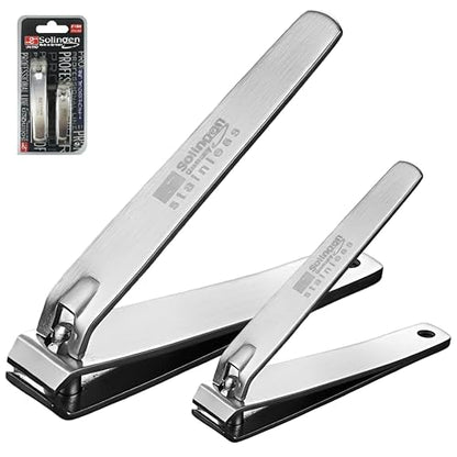 Solingen Toenail Clippers for Thick Nails, 2-Pack Stainless Steel Nail Clippers Made in Germany, Straight Edge Fingernail & Toenail Cutters for Men, Women & Seniors