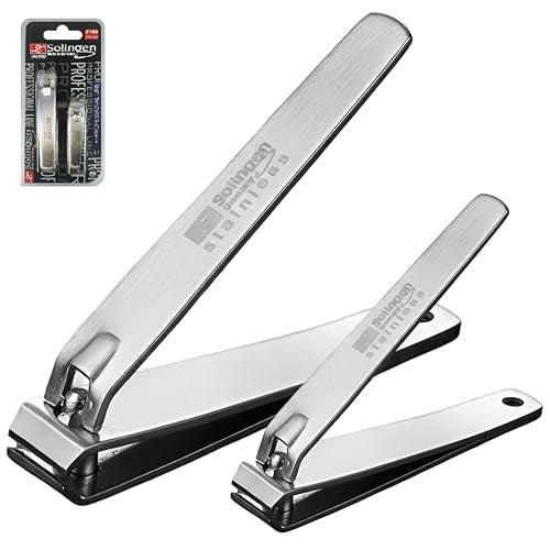 Solingen Toenail Clippers for Thick Nails, 2-Pack Stainless Steel Nail Clippers Made in Germany, Straight Edge Fingernail & Toenail Cutters for Men, Women & Seniors