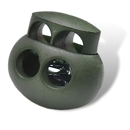 LongSLong 12 Pack MilitaryGreen Plastic Spring Toggle Stopper Cord Lock for DrawString, Paracord Cord Stop Rope Clip Elastic Shoelace Lock Gloves Fastener Slider Double Hole - color: Militarygreen 12pcs