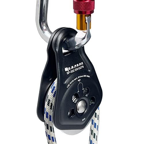 30kN Upgraded Rescue Single Pulley Sheave with Swing Plate,CE High Strength Pulley for Backyard Zipline, Climbing, Rock Rescue Lifting, Hauling, Fit Rope up to 13 mm/Holds Up to 6750lbs,Black - color: Black