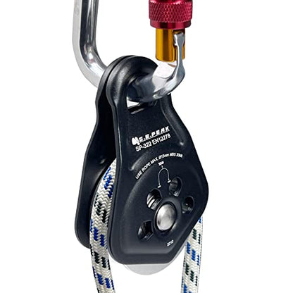 30kN Upgraded Rescue Single Pulley Sheave with Swing Plate,CE High Strength Pulley for Backyard Zipline, Climbing, Rock Rescue Lifting, Hauling, Fit Rope up to 13 mm/Holds Up to 6750lbs,Black - color: Black
