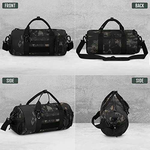 Huntvp Small Tactical Duffle Bag MOLLE Handbag Gear Military Travel Carry On Shoulder Bag Small Valise - color: Black CP