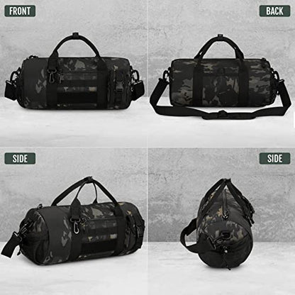 Huntvp Small Tactical Duffle Bag MOLLE Handbag Gear Military Travel Carry On Shoulder Bag Small Valise - color: Black CP