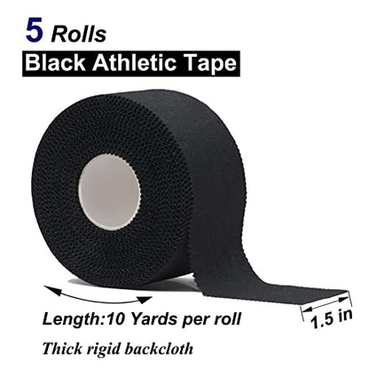 ADMITRY Athletic Tape,5 Pack Black Sports Tape | Strong Stick No Sticky Residue for Hockey Climbing Sports Medical Splints - color: Athletic Tape Black(cotton)-5 Rolls