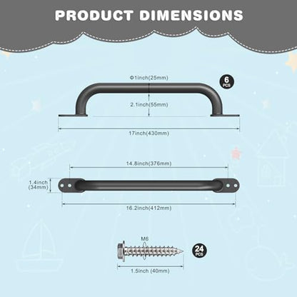 Dolibest 6 Pack 17-Inch Safety Handle, Heavy Duty Metal Safety Playground Handles, Indoor Monkey Bars, Playset Grab Handles for Kids Playhouse, Climbing Frame, Treehouse, Swing Set Accessories -Black - color: D:Black-17 Inch-6pcs
