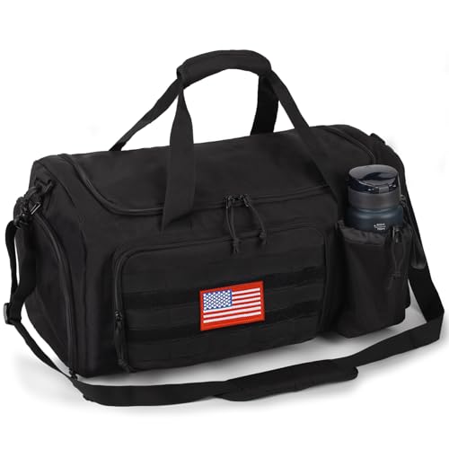 Tactical Gym Bag for Men, 60L Duffle Bag with Shoes Compartment for Travel | Water-Resistant Sports Weekender Bag with Adjustable Shoulder Strap Wet Pocket for Gym,Travel,Hiking,Camping Overnight Trips - color: Black, size: Large