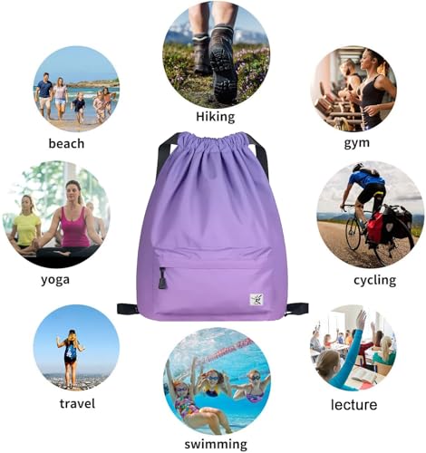 Waterproof Drawstring Bag, Gym Bag Sackpack Sports Beach Backpack for Men Women - color: Gradient Purple
