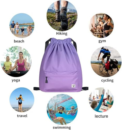 Waterproof Drawstring Bag, Gym Bag Sackpack Sports Beach Backpack for Men Women - color: Gradient Purple