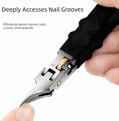 Black Anti-Slip Grip Gear Lock Nail Clipper Set with Ultra-Sharp Tips for Precise Access to Nail Grooves, Pro Nail Tools Eagle Beak Angled Nail Clippers 3-Piece Set (Black) - color: Black