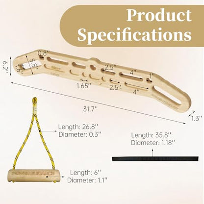 Wooden Hanging Board for Climbing, Multi-Grip Fingerboard for Indoor/Outdoor Fitness Training, Enhances Climbing Power & Grip Strength, Perfect for Adult Fitness Enthusiasts