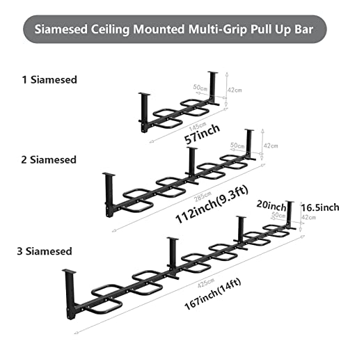Heavy Duty Multi Grip Pull Up Bar Ceiling Mount, Multifunction Exercise Hanging Bar for Home Workouts, Indoor Upper Body Trainer Strength Training Pull-Up Bars, Steel, Max Load-Bearing 1100lbs - color: 2 siamesed