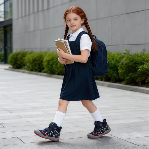 Mishansha Kids Water Resistant Hiking Boots, Boys Girls Anti Collision Anti-Skid Athletic Outdoor Adventure Trekking Shoes | Protective Toe, Adjustable Fit and Flexible Sole for Camping, School, Walking, Trekking, Trail Adventures and Everyday Wear - colo
