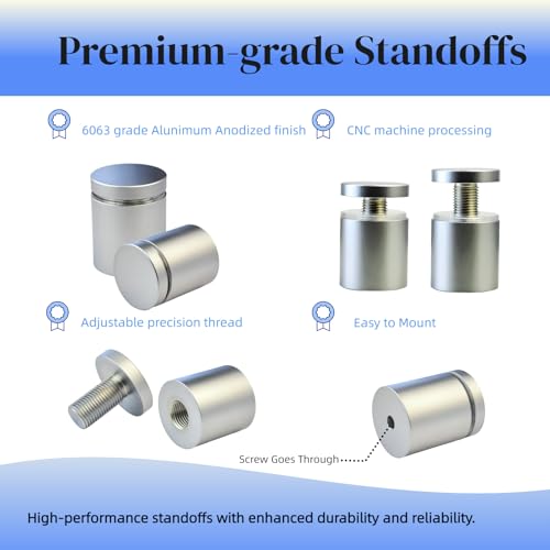 Pack of 12 Aluminum Standoff Screws Wall Sign Standoff Mounting Glass Standoffs for Acrylic Picture Frame (12, Satin Chrome Electroplated, 1/2" X 1/2") - color: Satin Chrome Electroplated, size: 1/2" x 1/2"