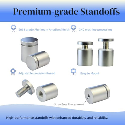 Pack of 12 Aluminum Standoff Screws Wall Sign Standoff Mounting Glass Standoffs for Acrylic Picture Frame (12, Satin Chrome Electroplated, 1/2" X 1/2") - color: Satin Chrome Electroplated, size: 1/2" x 1/2"