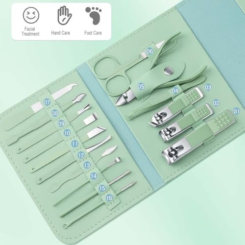 16-Pcs Professional Nail Kit & Complete Nail Clipper Set with Travel Case, Includes Cuticle Trimmer & Nail Design Tools, Men & Women Fingernail Grooming Kit(Purple)