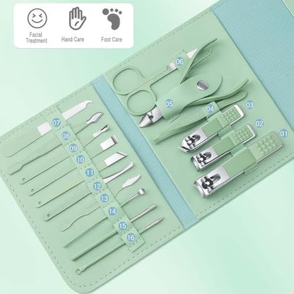 16-Pcs Professional Nail Kit & Complete Nail Clipper Set with Travel Case, Includes Cuticle Trimmer & Nail Design Tools, Men & Women Fingernail Grooming Kit(Purple)