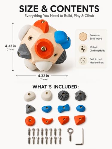 Wooden Climbing Hold Block for Climbers, Portable Finger Grip Trainer with Resin Holds, Rock Climbing Practice Toy Gift