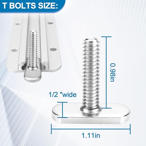 T Bolts for Kayak Track/Rail, Kayak Track Mount Accessories Screws 1 Inch Long, Nuts 1/2 Inch Wide, Kayak Hardware T-Slot Bolts 6 Pack - size: 1 Inch