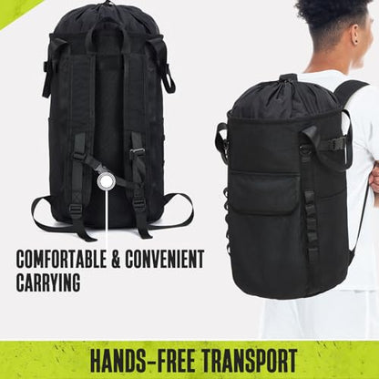 Arborist Rope Bag, 35L Tree Climbing Rope Bag, Arborist Equipment Bucket Backpack, Arborist Gear Carrier Bag with Side Pockets, Tough Rock Climbing Backpack, Rock and Tree Climbing Gear - color: Black