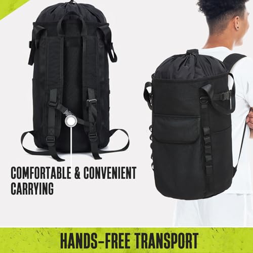 Arborist Rope Bag, 35L Tree Climbing Rope Bag, Arborist Equipment Bucket Backpack, Arborist Gear Carrier Bag with Side Pockets, Tough Rock Climbing Backpack, Rock and Tree Climbing Gear - color: Black