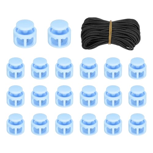 uxcell 20 Pcs Double Hole Cord Locks with 32.8 ft Elastic Cord, 14mm Nylon Spring Toggle Stopper Clip for Backpack Shoelaces Drawstring Paracord Pants, Light Blue - color: Light Blue, size: 14mm