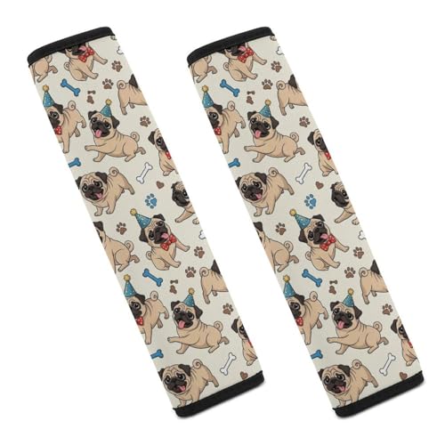 2 Pack Dog Paws Pug Print Car Seat Straps Shoulder Pads Soft Padded Shoulder Harness Cover for Adult Use, Stroller Pushchair High Chair, Pressure Relief - color: Pattern 406